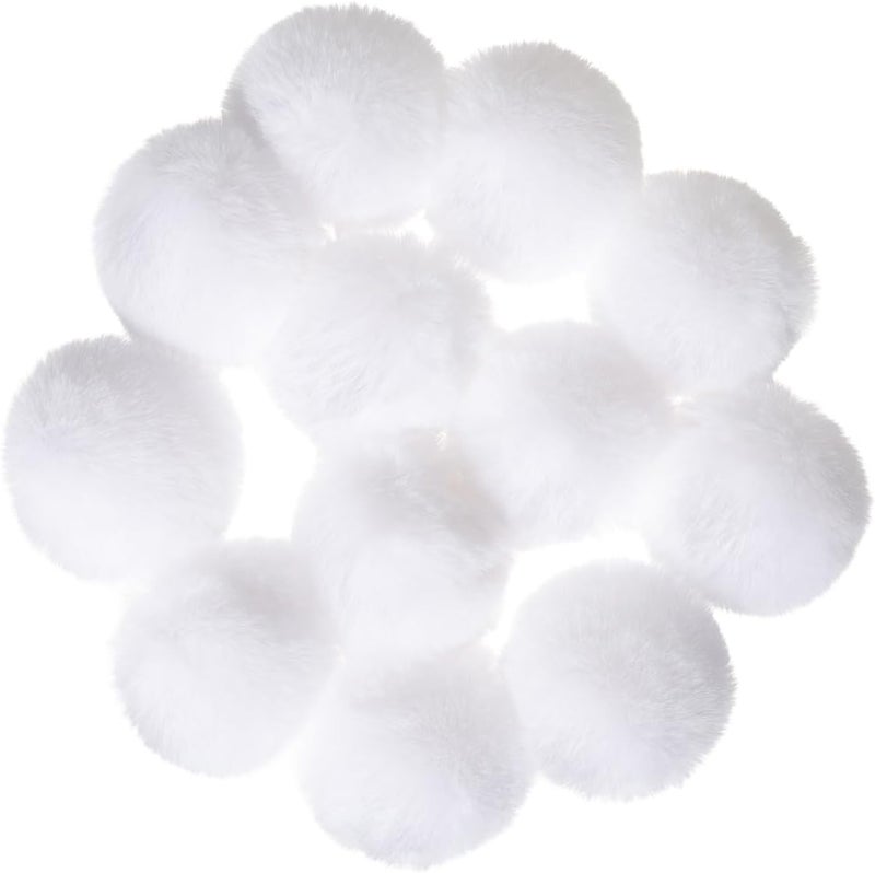 Homtable 12 Pcs Small Faux Fur Pom Pom Balls 2.75 in Fur Fluffy Pompom Ball with Elastic Loop for Hats, Shoes, Scarves, Gloves, Bags, Key Chain Charms Accessories, 2 3/4 inches (White) - Image 1